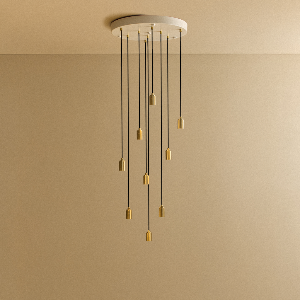 Tala Nine Pendant in Brass fixture shown without a bulb