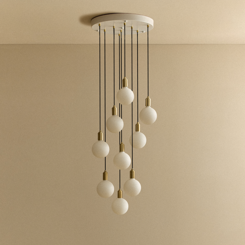 Tala Nine Pendant in Brass + Sphere IV shown unlit