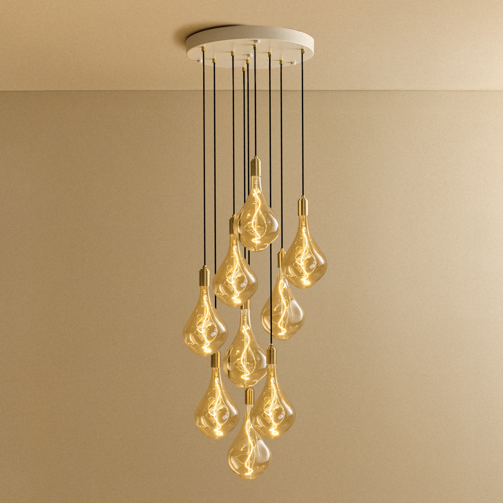 Tala Nine Pendant in Brass + Voronoi III shown illuminated