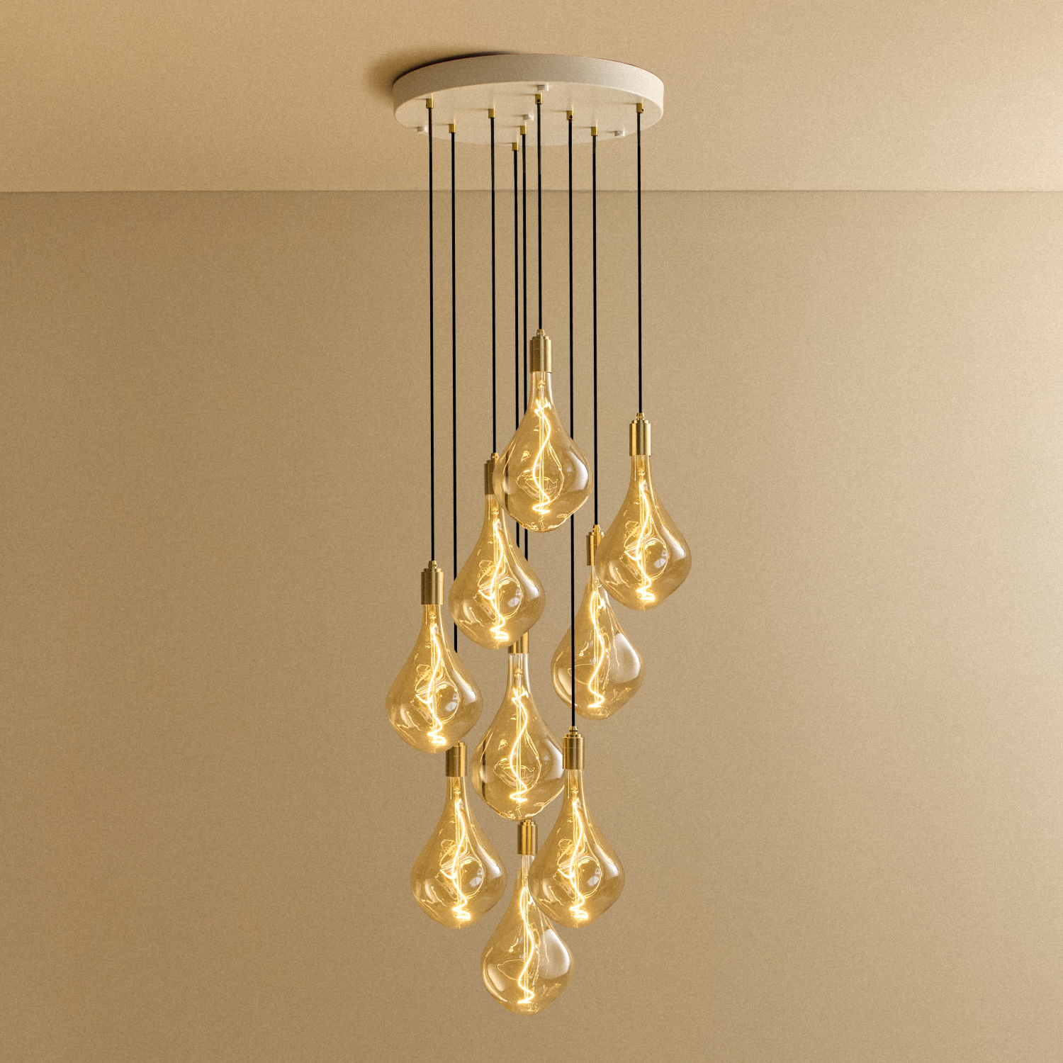 Tala Nine Pendant in Brass + Voronoi III shown illuminated