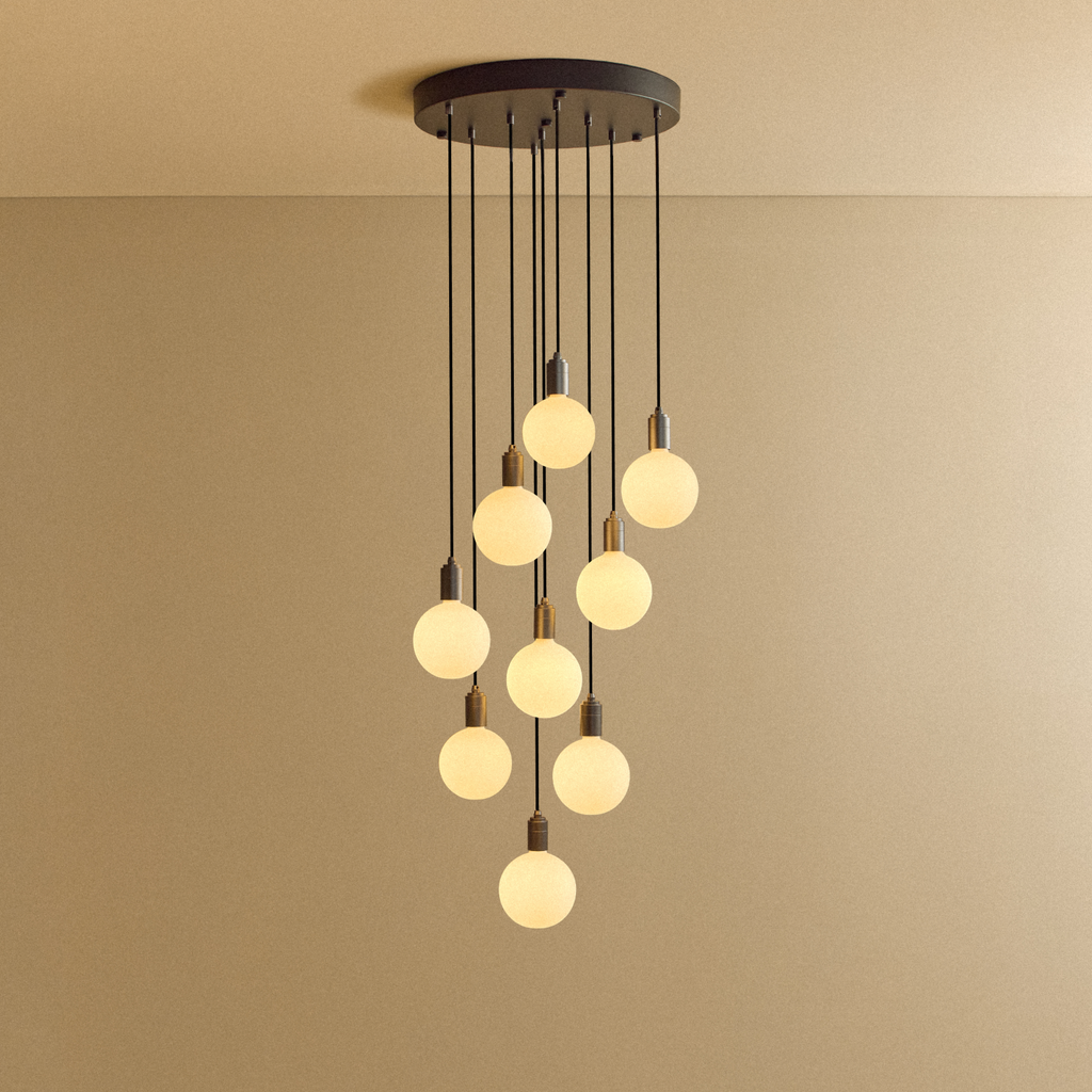 Tala Nine Pendant in Graphite + Sphere IV shown illuminated