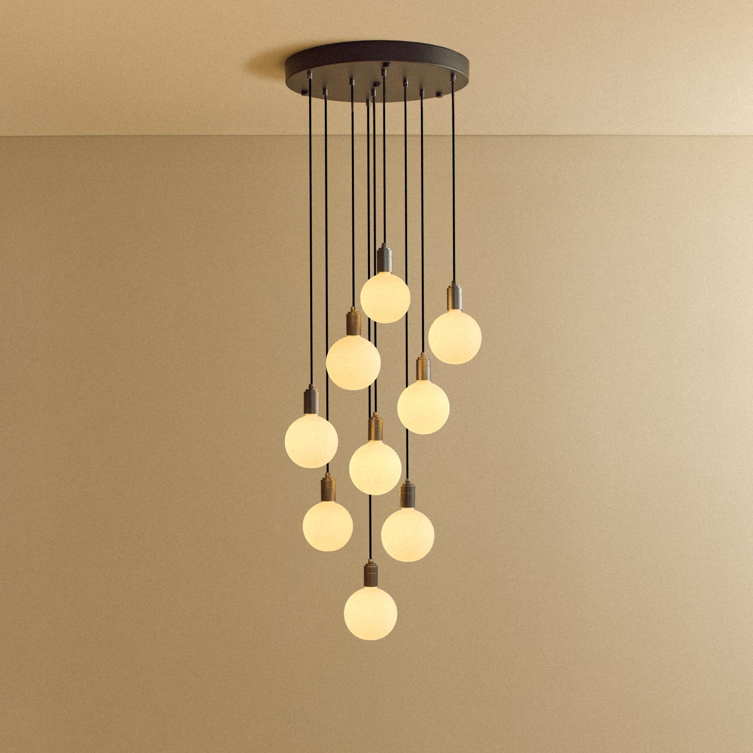 Tala Nine Pendant in Graphite + Sphere IV shown illuminated