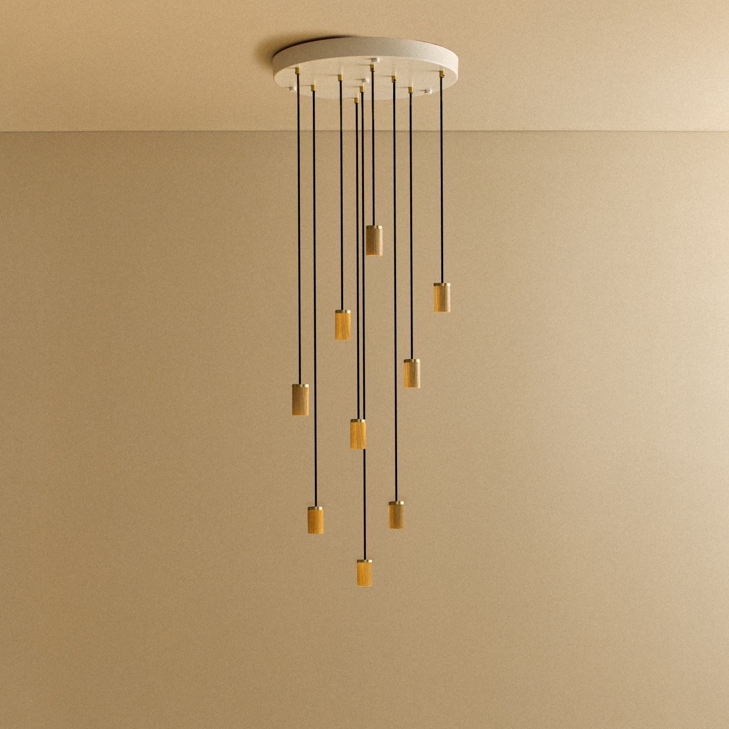 Tala Nine Pendant in Oak fixture shown without a bulb