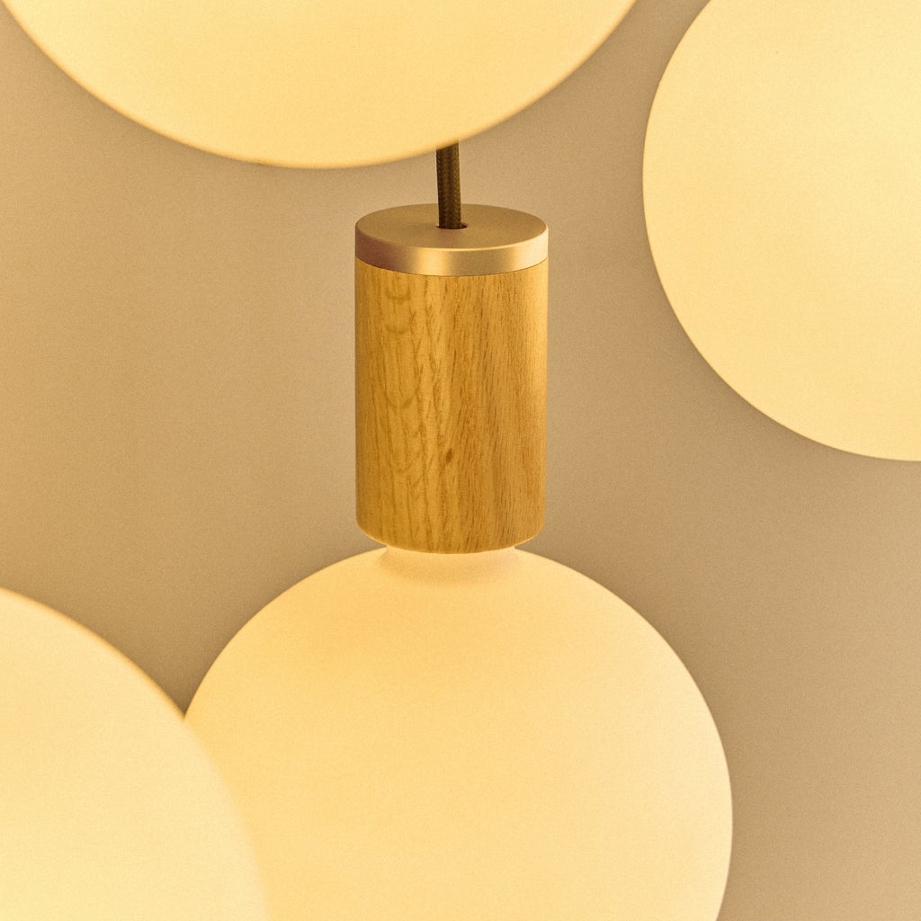 Tala Triple Pendant in Oak + Sphere IV close-up detail of the finish