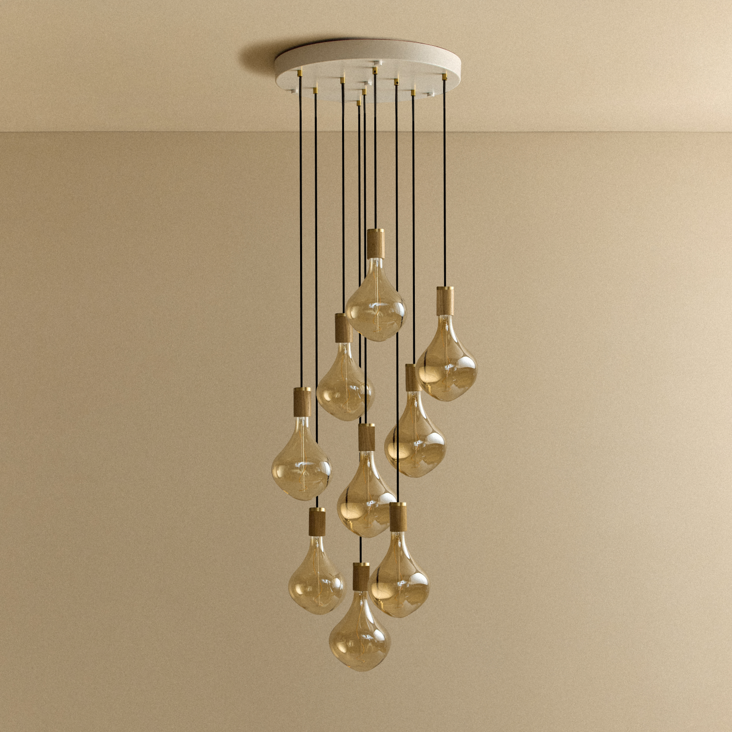 Tala Nine Pendant in Oak + Voronoi II shown unlit