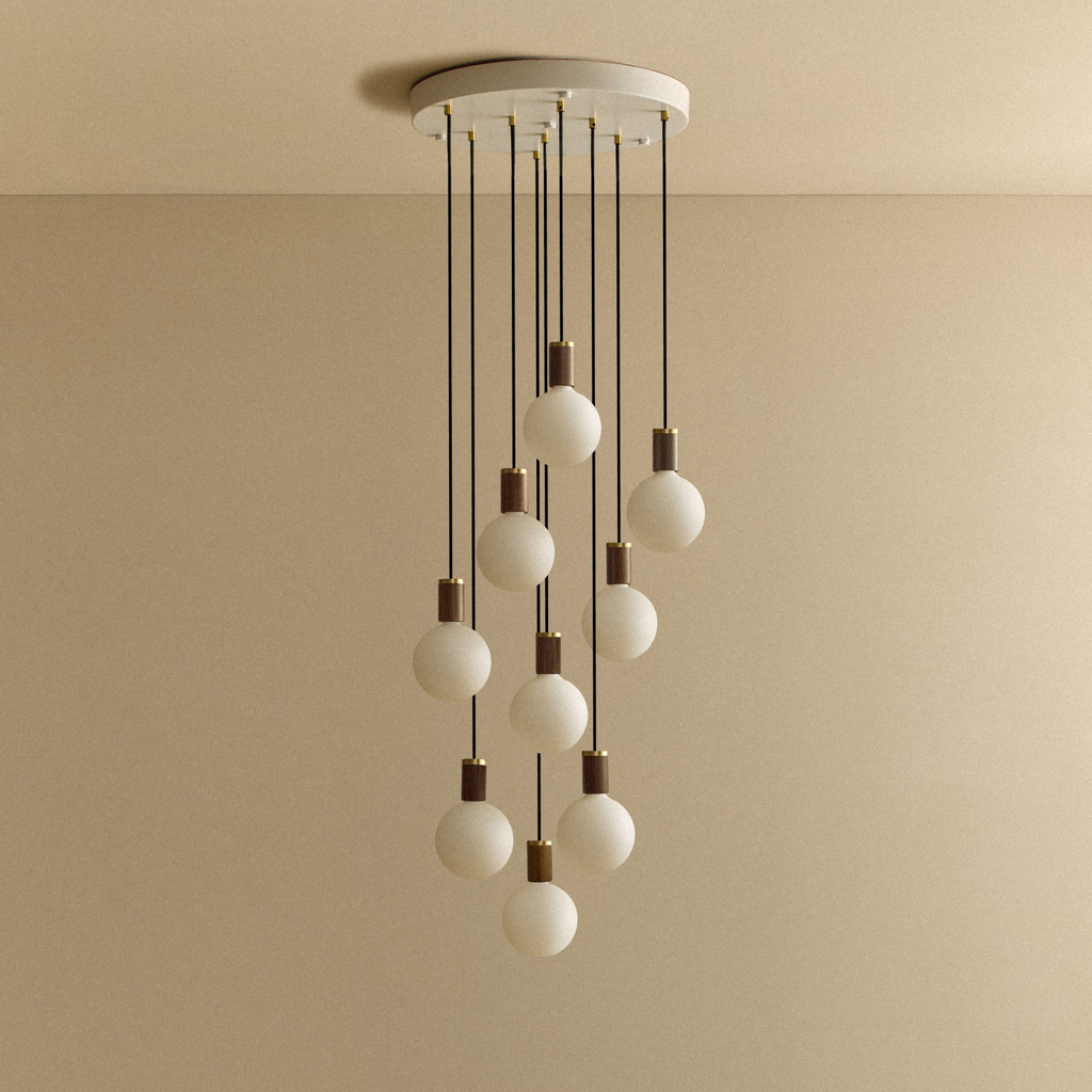 Tala Nine Pendant in Walnut + Sphere IV shown unlit
