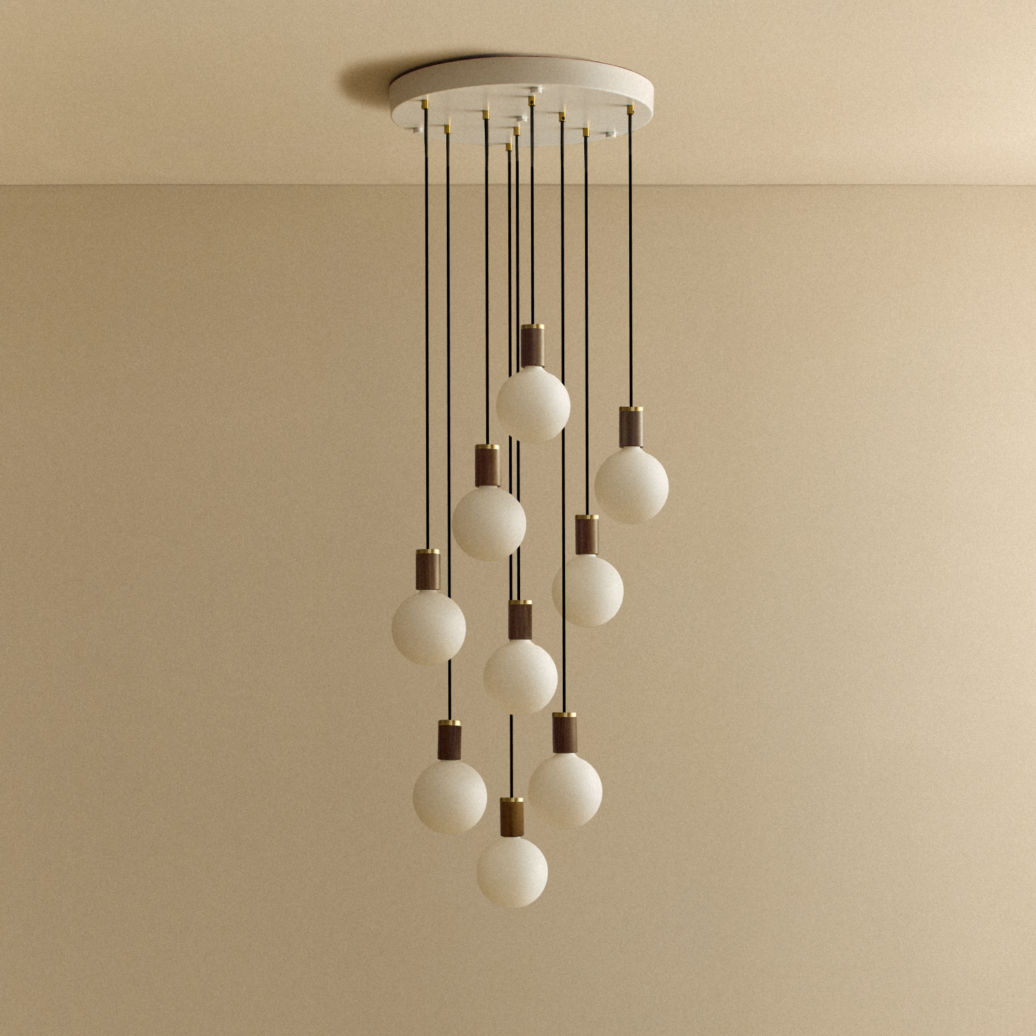 Tala Nine Pendant in Walnut + Sphere IV shown unlit