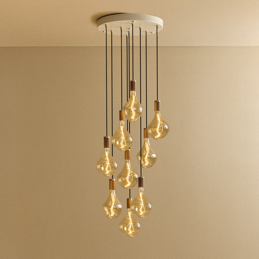 Tala Nine Pendant in Walnut + Voronoi II shown illuminated