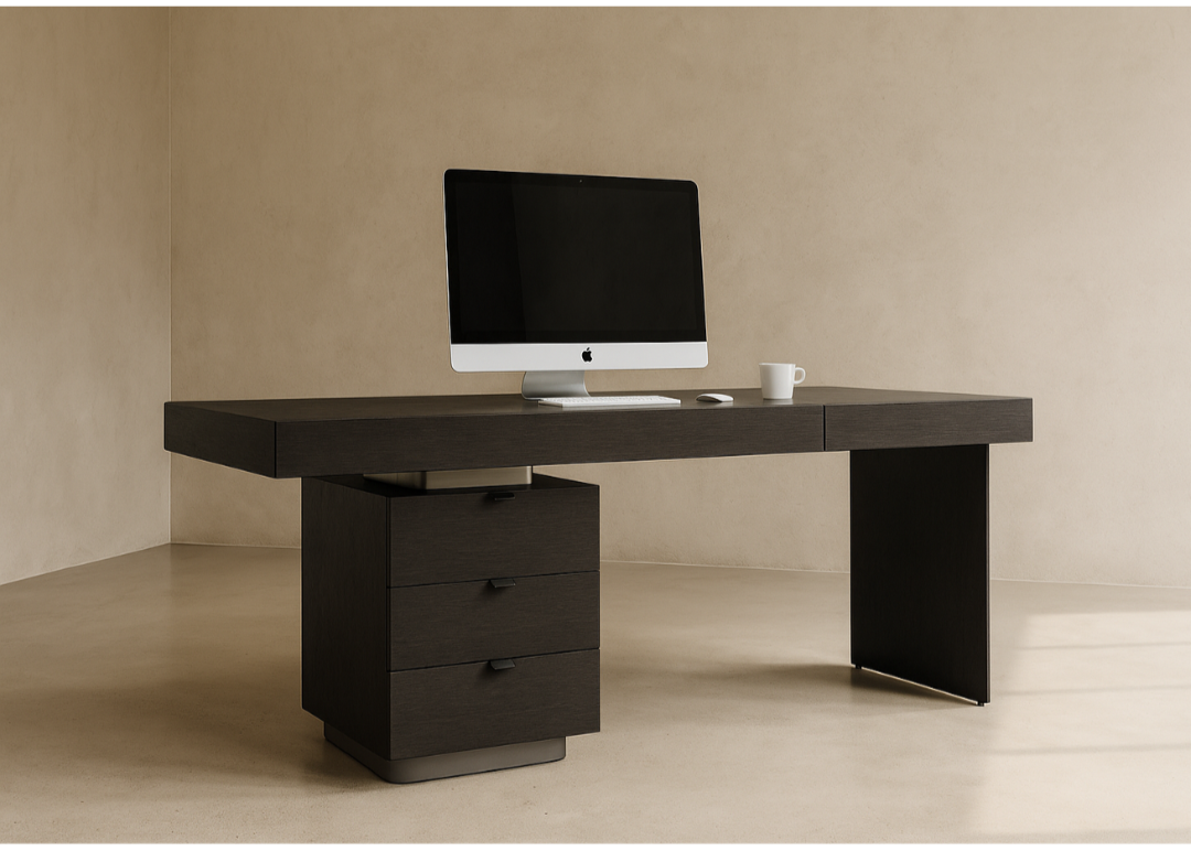 Tommy Franks Oston desk in smoke oak with left hand drawers