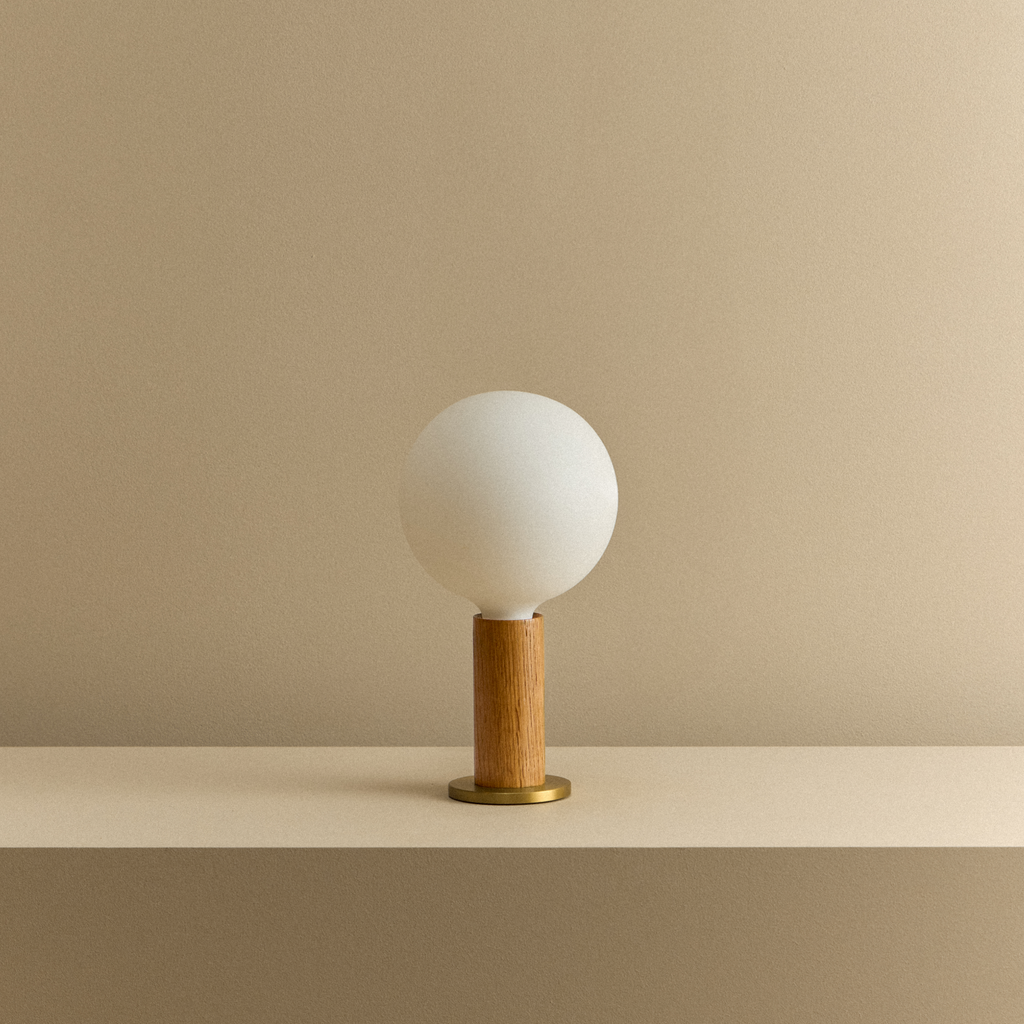 Tala Knuckle Table Lamp in Oak + Sphere IV shown unlit