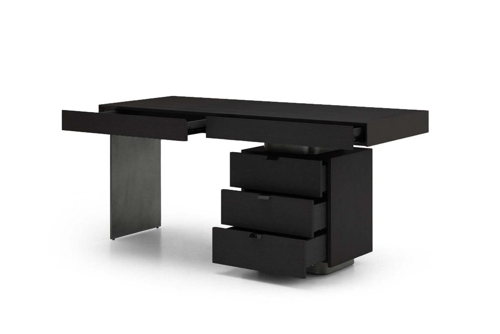 Oston Office Desk - Smoke Oak - Right Hand Drawers