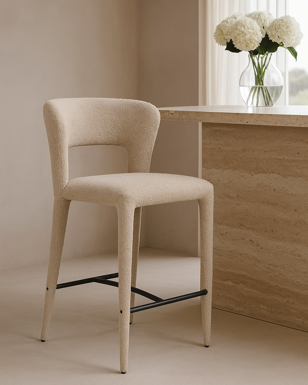 Tommy Franks Pari I bar stool in Chex Steam bouclé