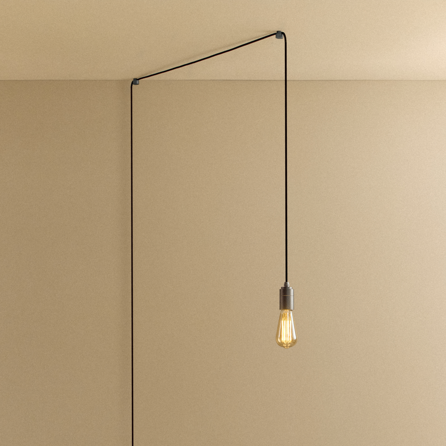 Tala Squirrel Cage Plug-In Pendant in Graphite shown illuminated