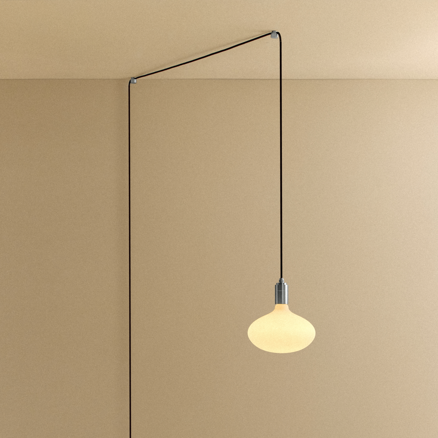 Tala Oval II Plug-In Pendant Light in Stainless Steel shown illuminated