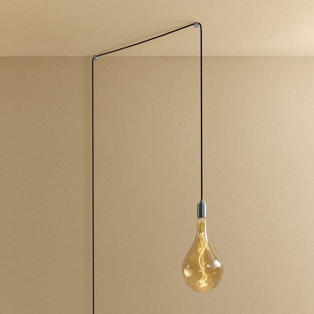 Tala Voronoi III Plug-In Pendant in Stainless Steel shown illuminated