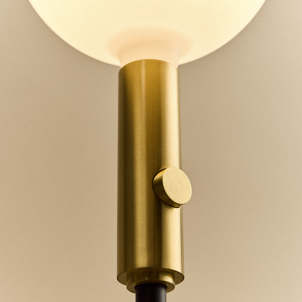 Tala Poise Adjustable Floor Lamp in Brass + Sphere V close-up detail of the finish (view 2)