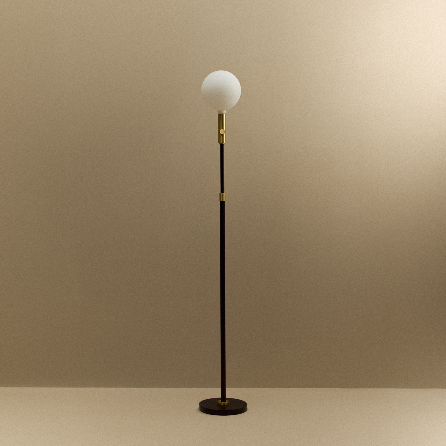 Tala Poise Adjustable Floor Lamp in Brass + Sphere V shown unlit