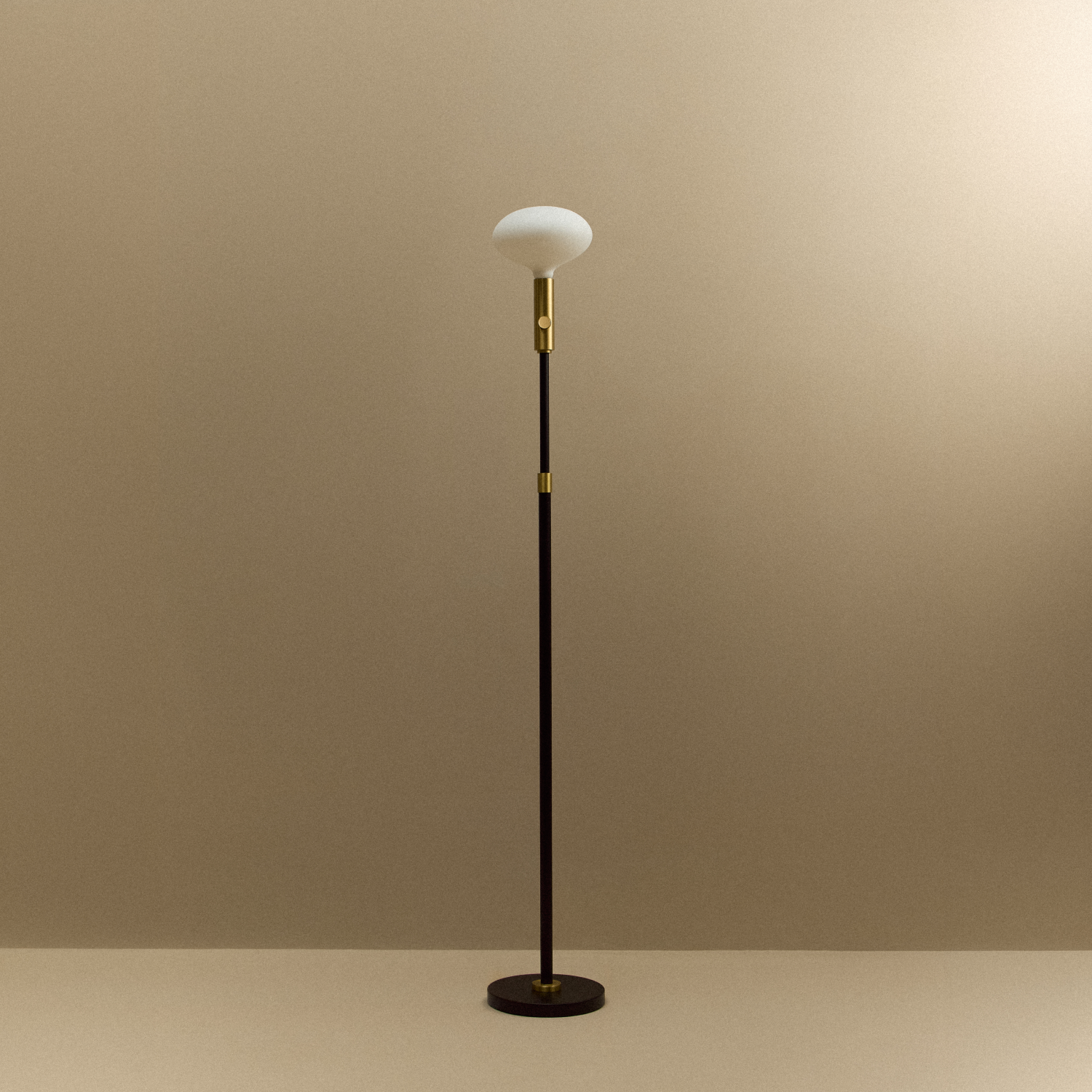 Tala Poise Adjustable Floor Lamp in Brass + Oval II shown unlit