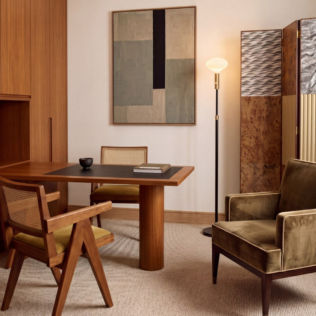 Tala Poise Adjustable Floor Lamp in Brass in a styled interior setting