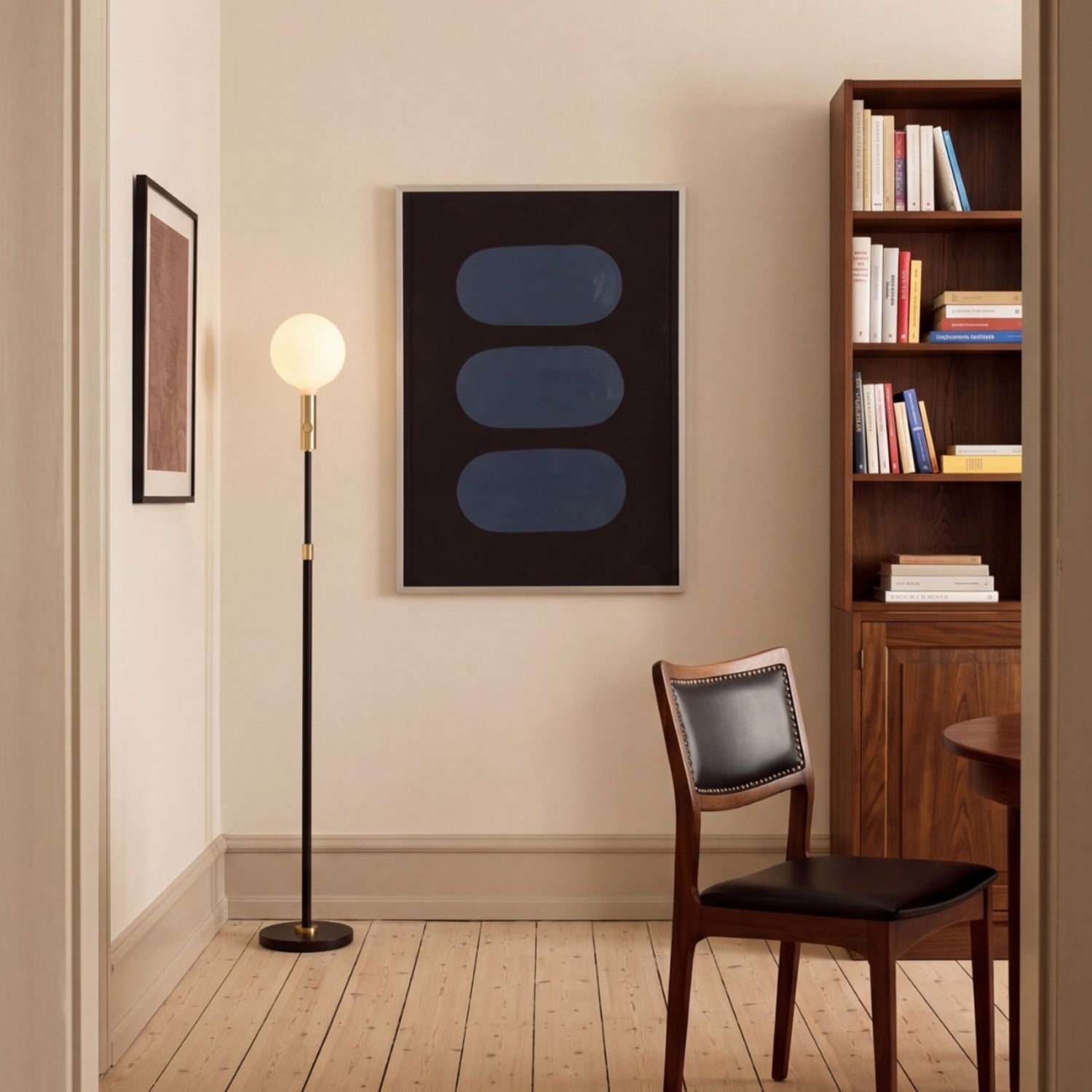 Tala Poise Adjustable Floor Lamp in Brass in a styled interior setting (view 2)
