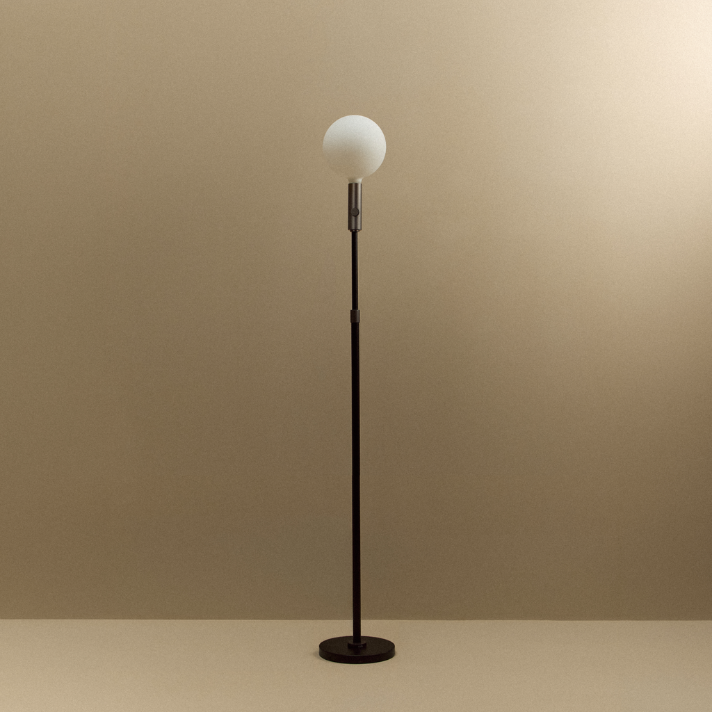 Tala Poise Adjustable Floor Lamp in Graphite + Sphere V shown unlit