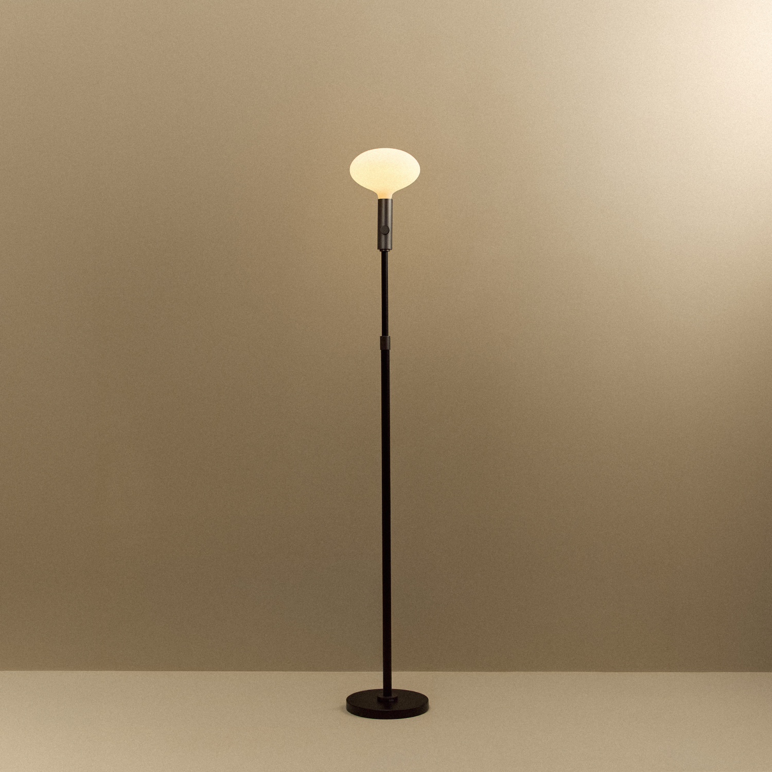 Tala Poise Adjustable Floor Lamp in Graphite + Oval II shown illuminated