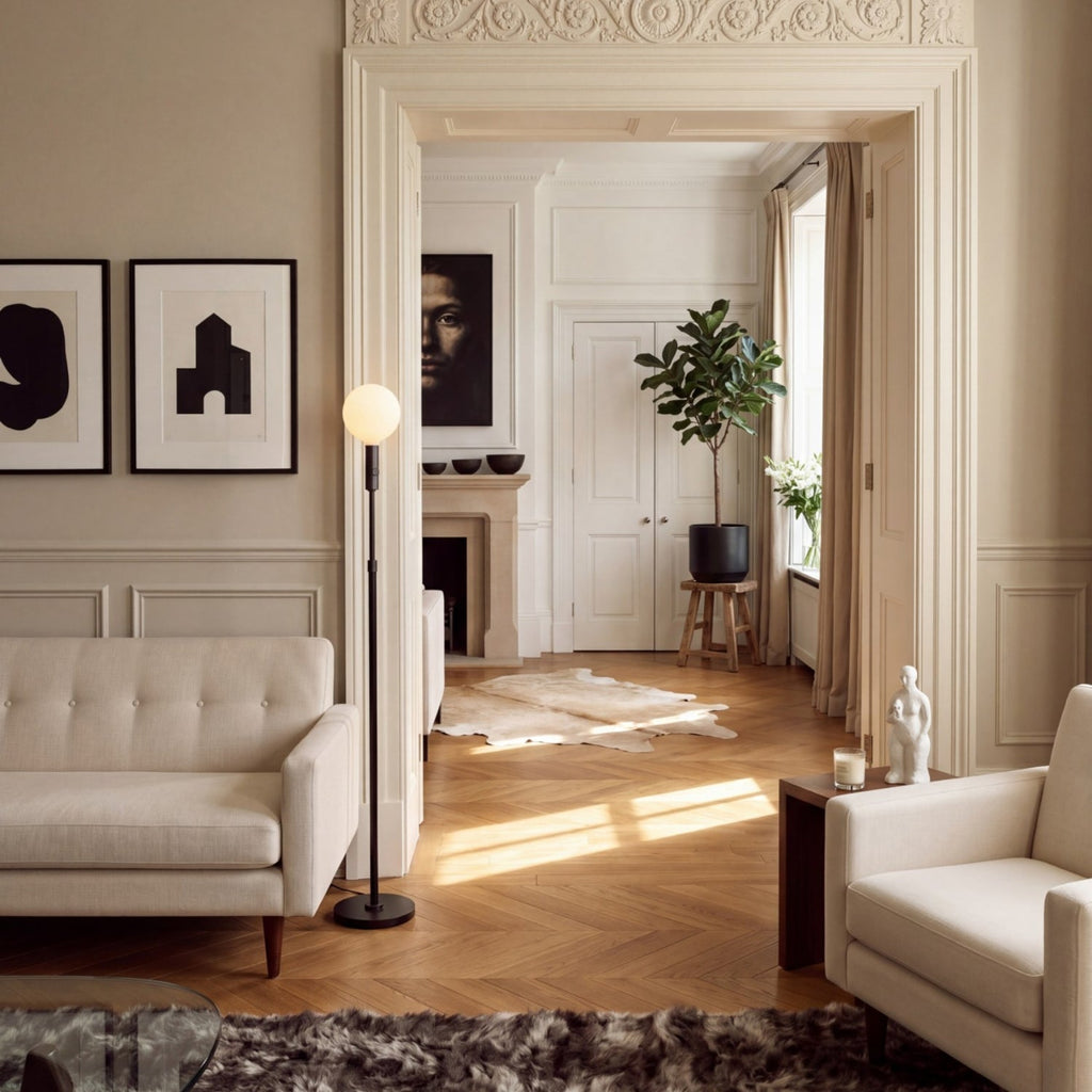 Tala Poise Adjustable Floor Lamp in Graphite in a styled interior setting (view 4)