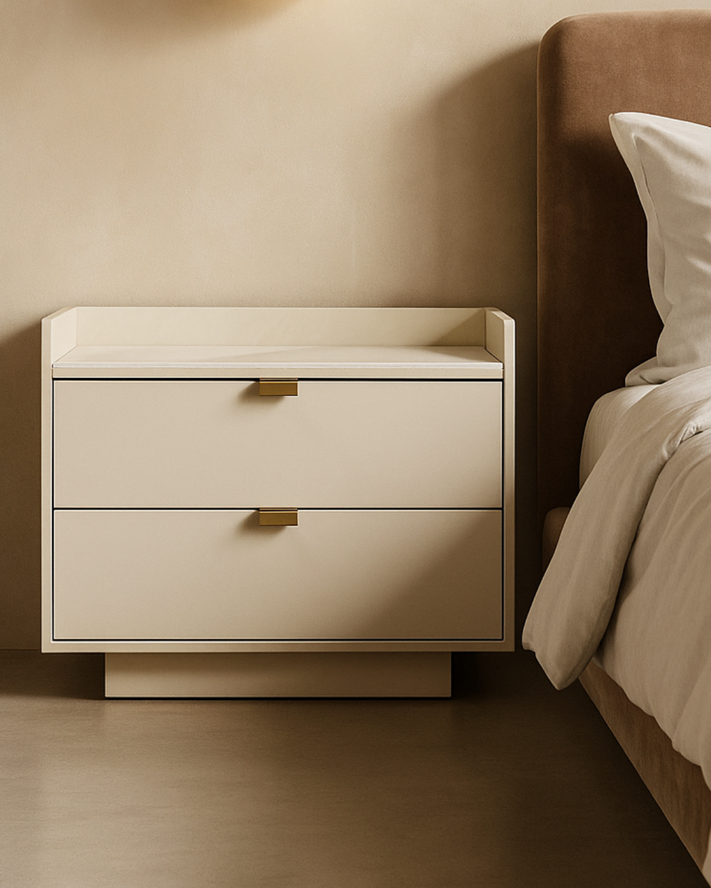 Tommy Franks Saviour bedside table in white marble and beige