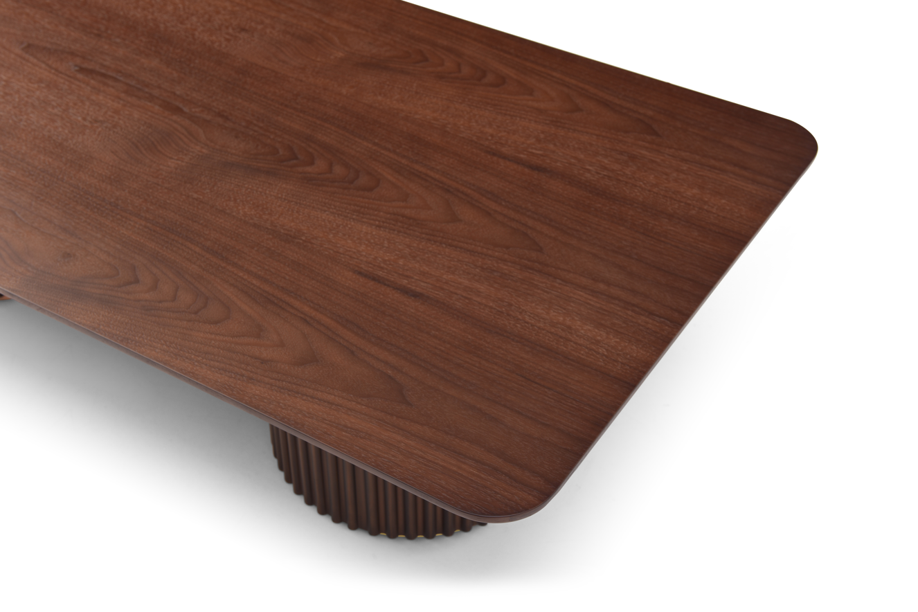Lantine Coffee Table - Double Pedestal - Walnut & Brass