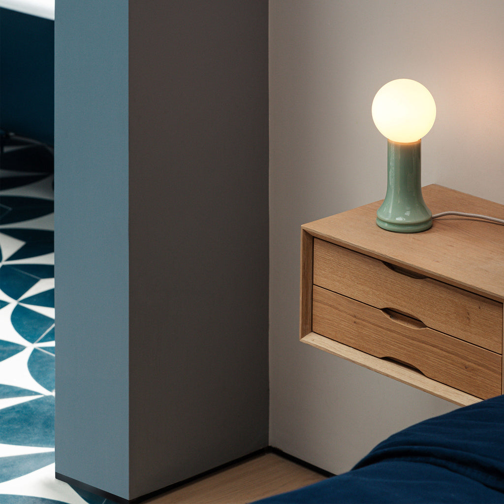 Tala Shore Table Lamp in Sea Green in a styled interior setting (view 2)