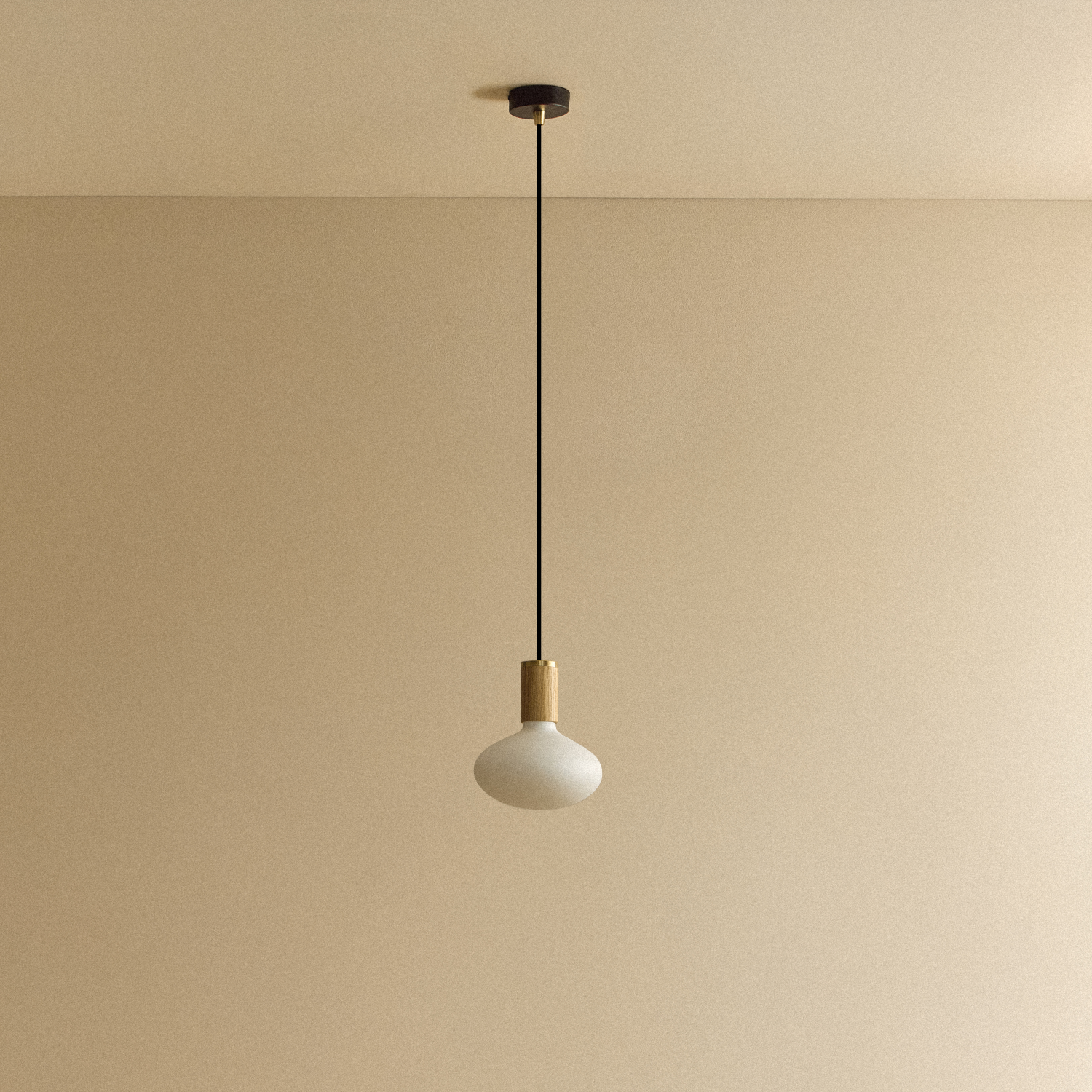 Tala Oval Pendant Light in Oak shown unlit