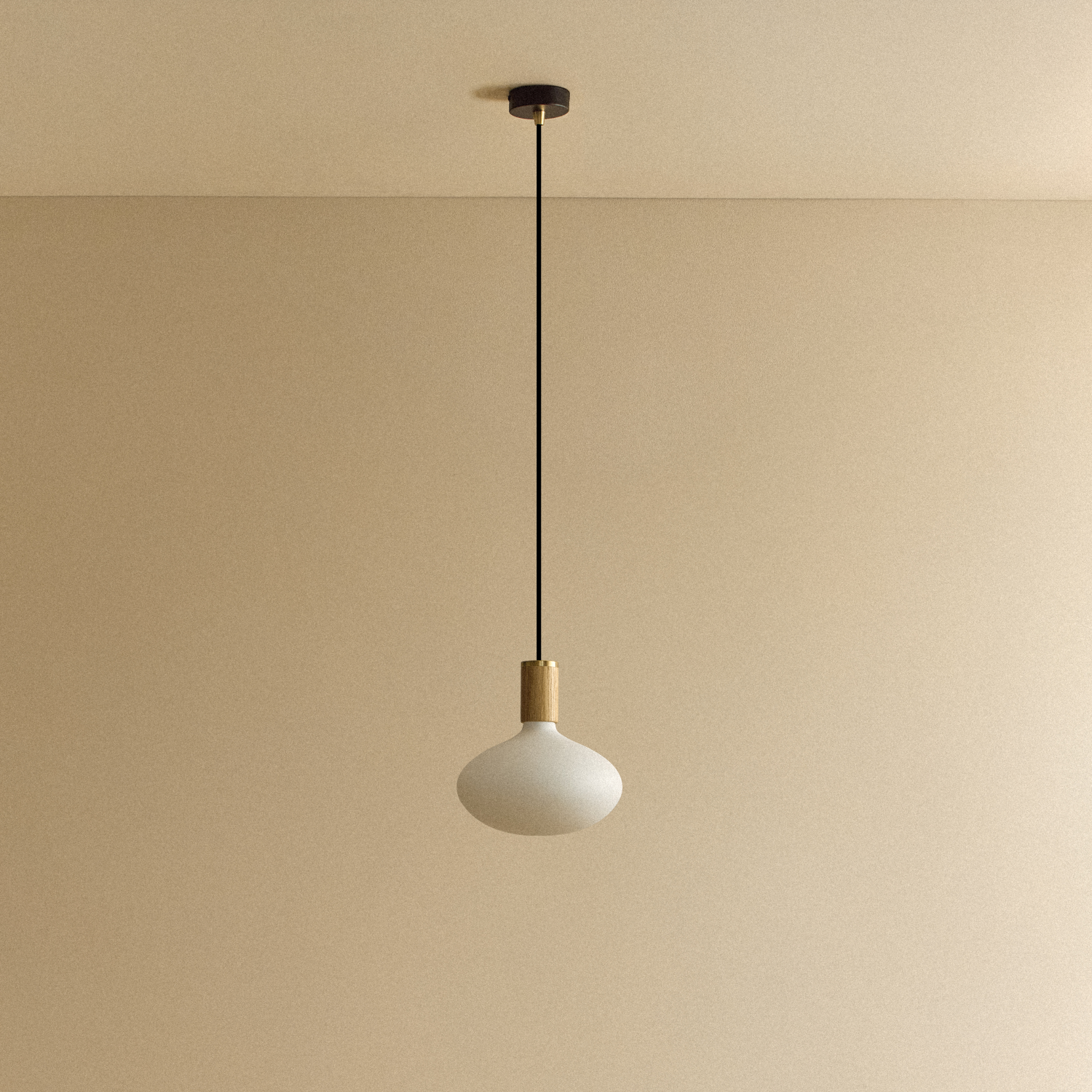 Tala Oval II Pendant Light in Oak shown unlit