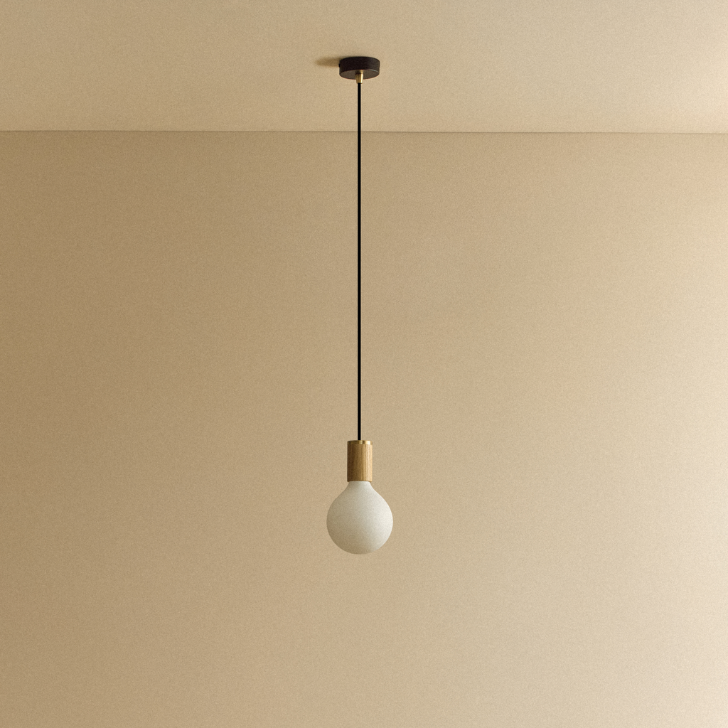 Tala Porcelain III Pendant Light in Oak shown unlit