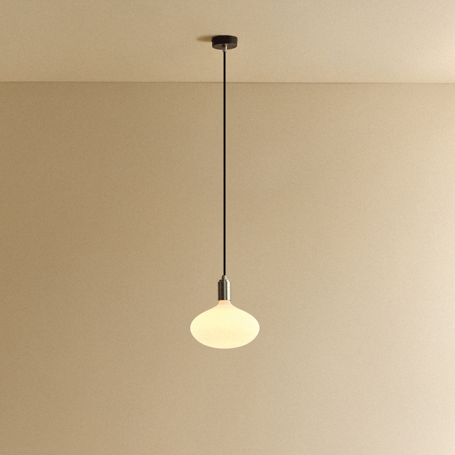 Tala Oval II Pendant Light in Stainless Steel shown illuminated