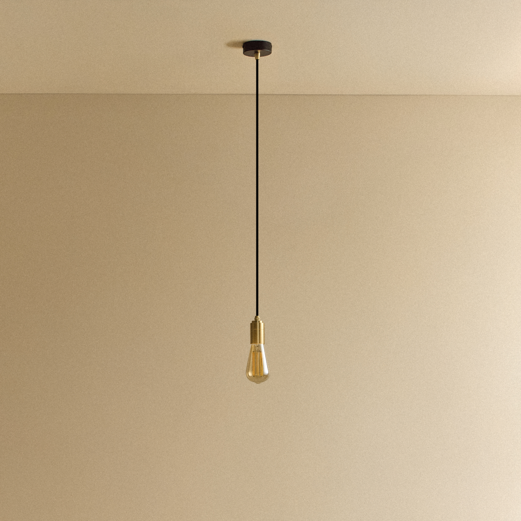 Tala Squirrel Cage Pendant Light in Brass shown unlit