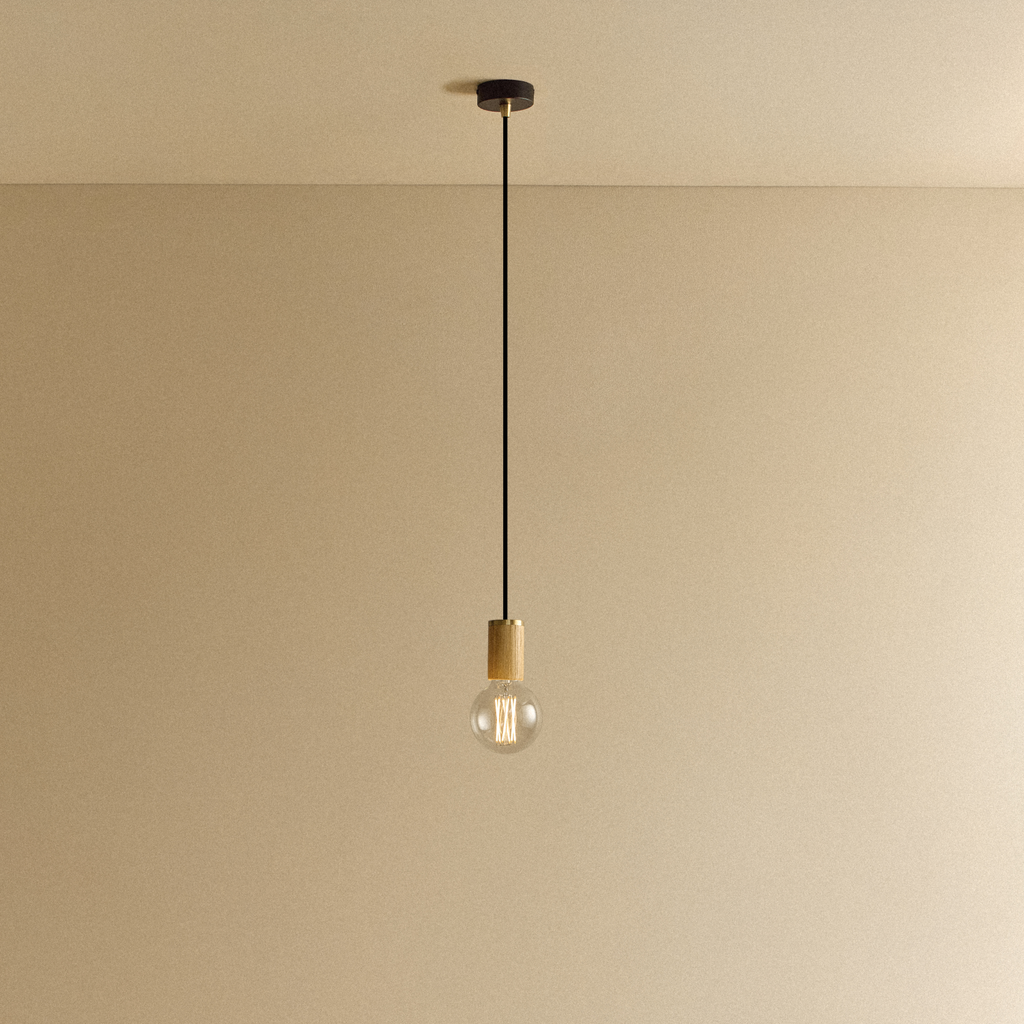 Tala Elva Pendant Light Non-Tinted in Oak shown illuminated