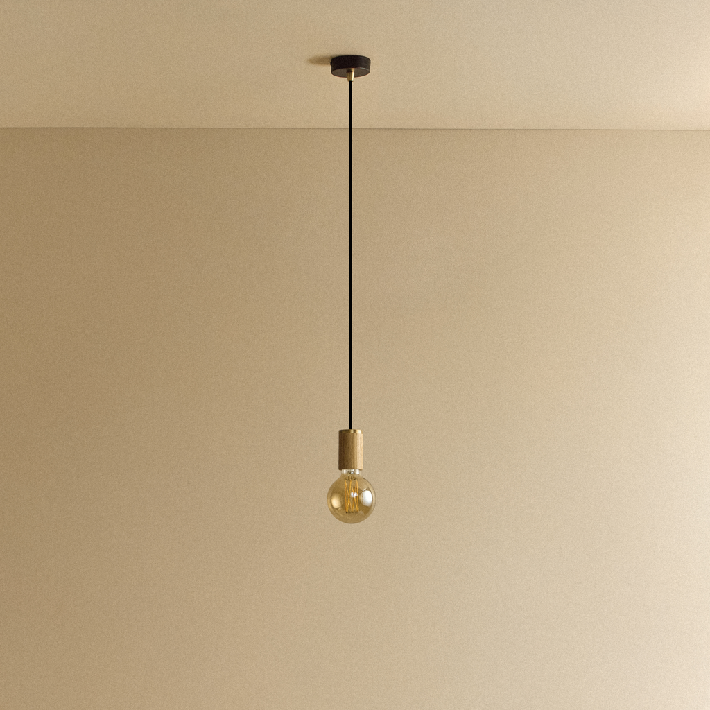 Tala Elva Pendant Light Tinted in Oak shown unlit