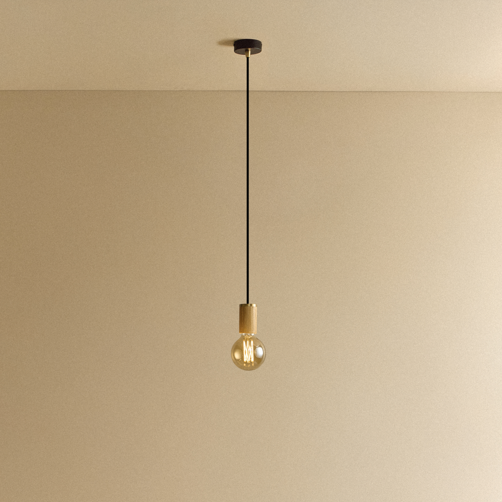 Tala Elva Pendant Light Tinted in Oak shown illuminated