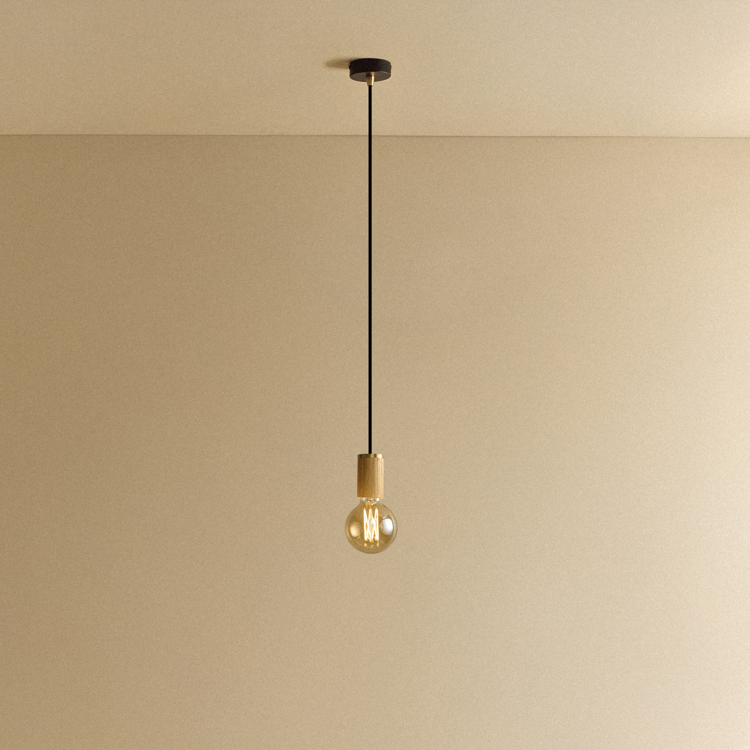 Tala Elva Pendant Light Tinted in Oak shown illuminated