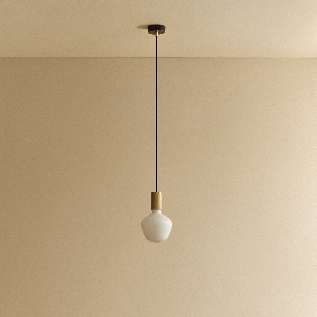 Tala Enno Pendant Light in Oak shown unlit