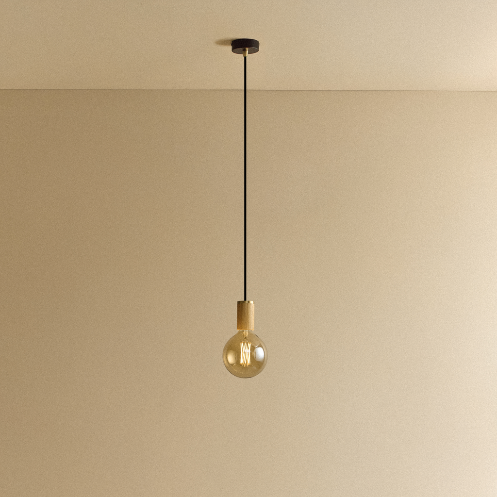 Tala Gaia Pendant Light in Oak shown illuminated
