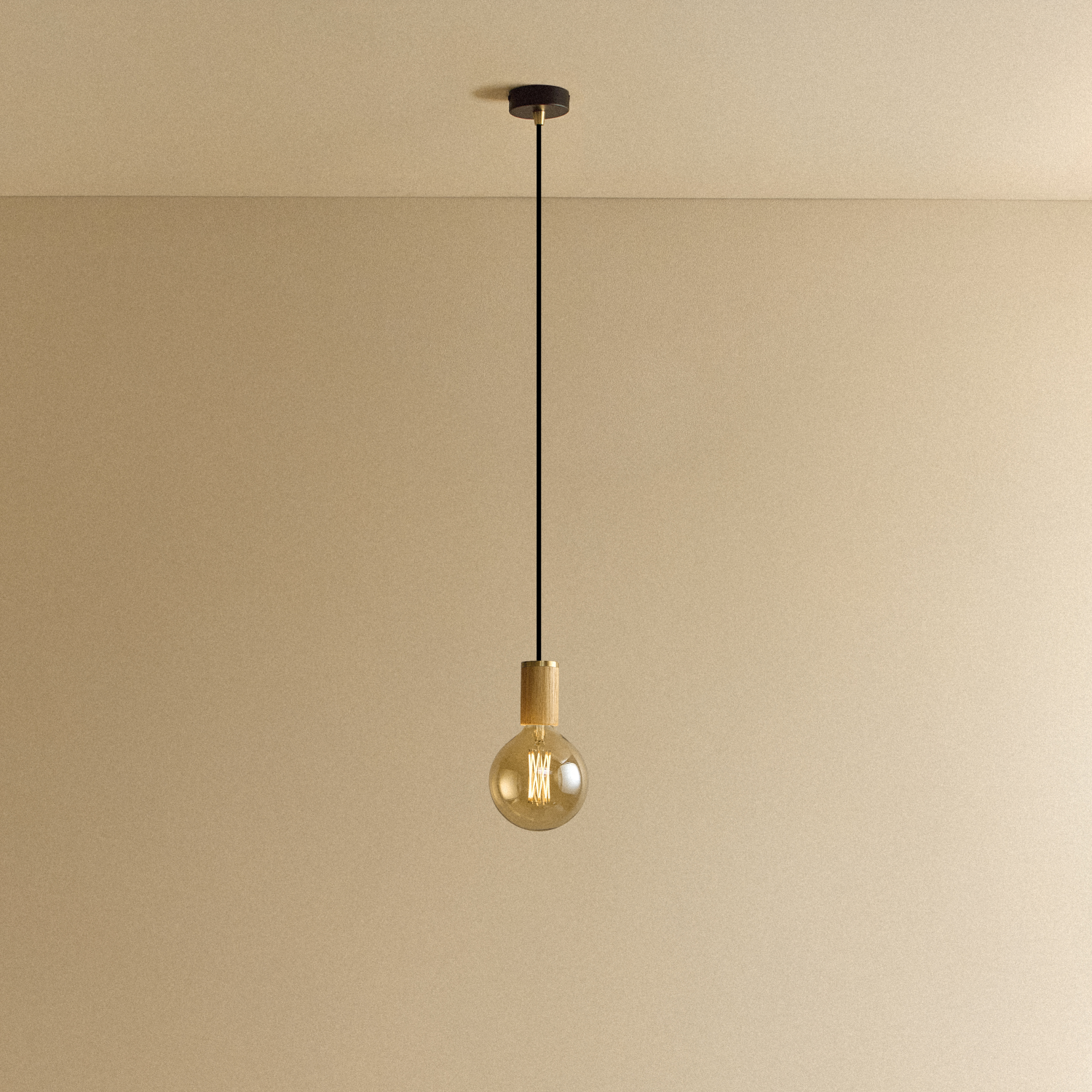 Tala Gaia Pendant Light in Oak shown illuminated