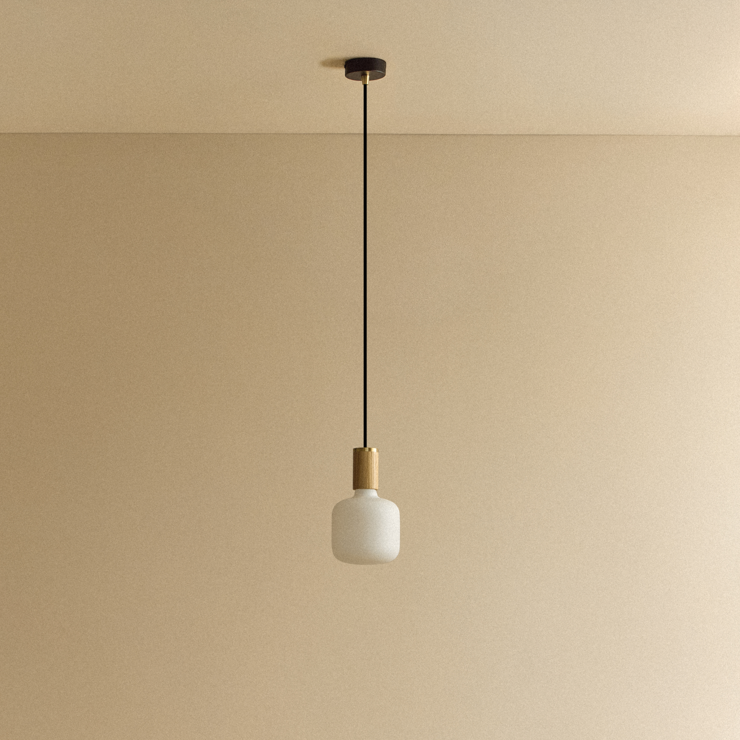 Tala Oblo Pendant Light in Oak shown unlit