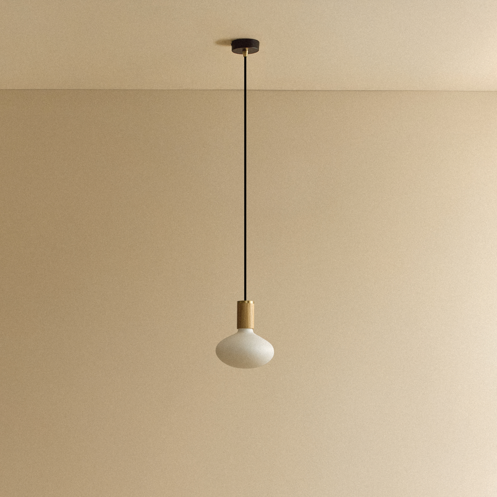 Tala Oval Dim-to-Warm Pendant Light in Oak shown unlit