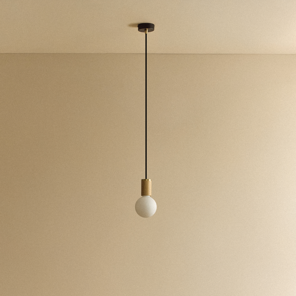 Tala Sphere III Pendant Light in Oak shown unlit