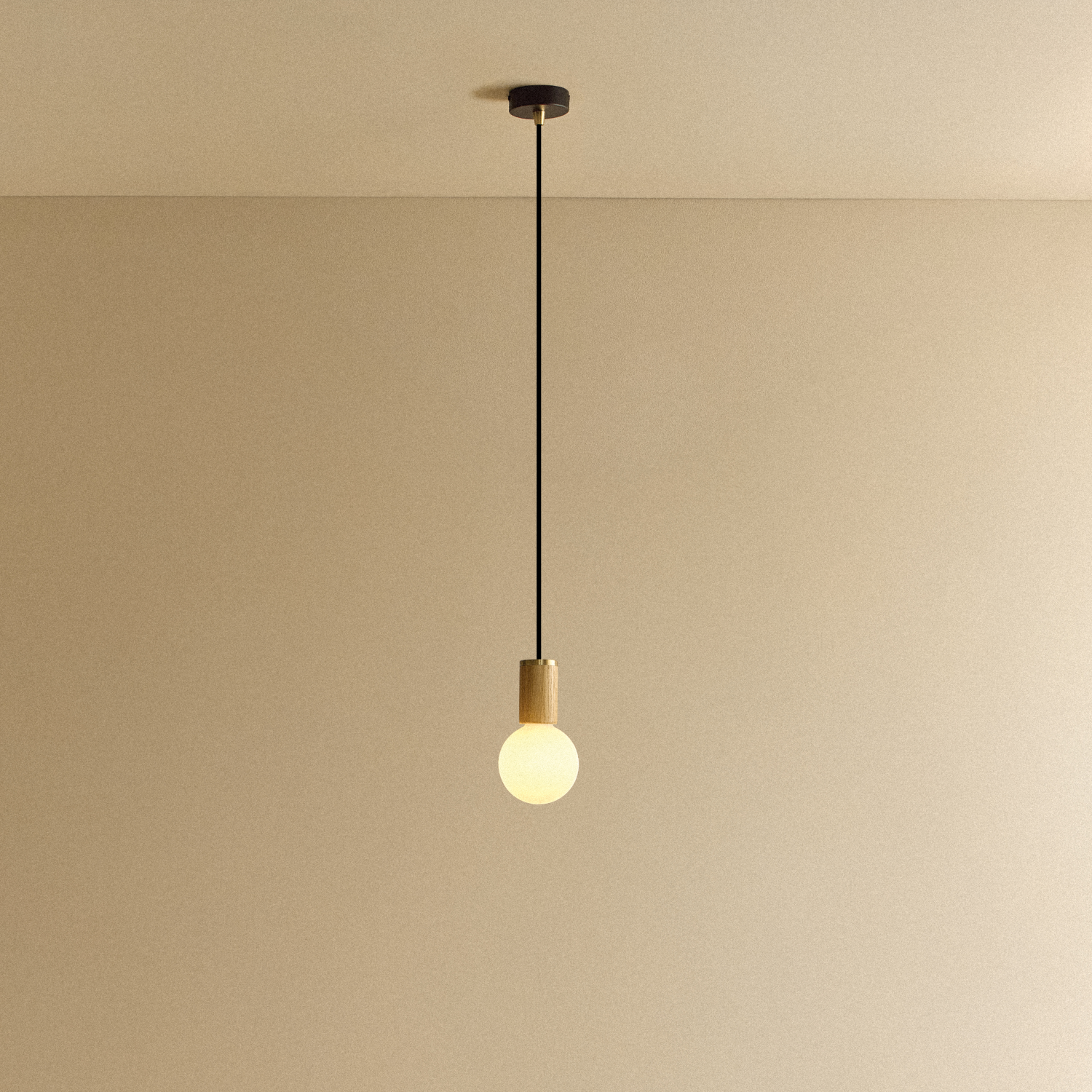 Tala Sphere III Pendant Light in Oak shown illuminated