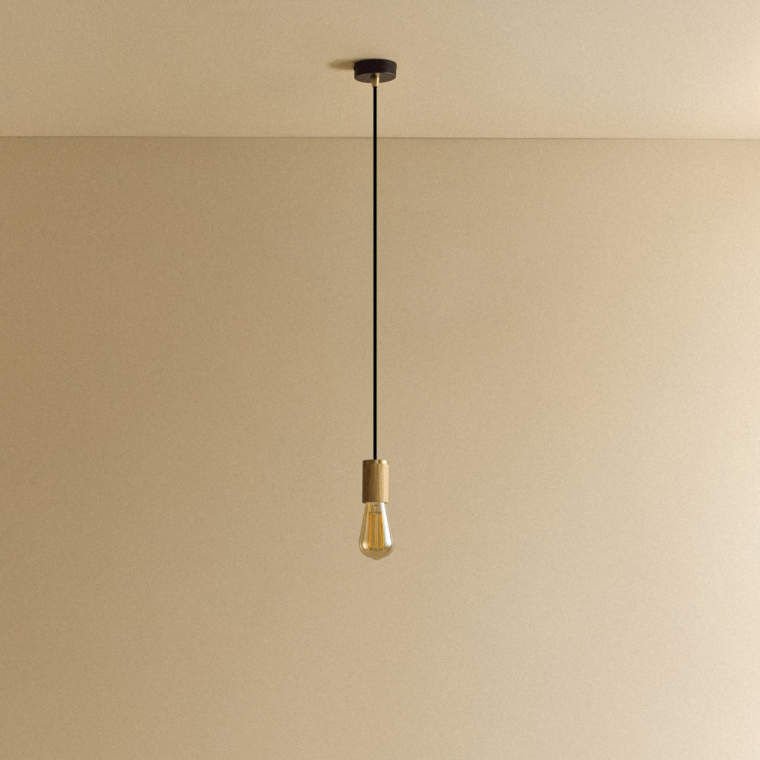 Tala Squirrel Cage Pendant Light in Oak shown unlit