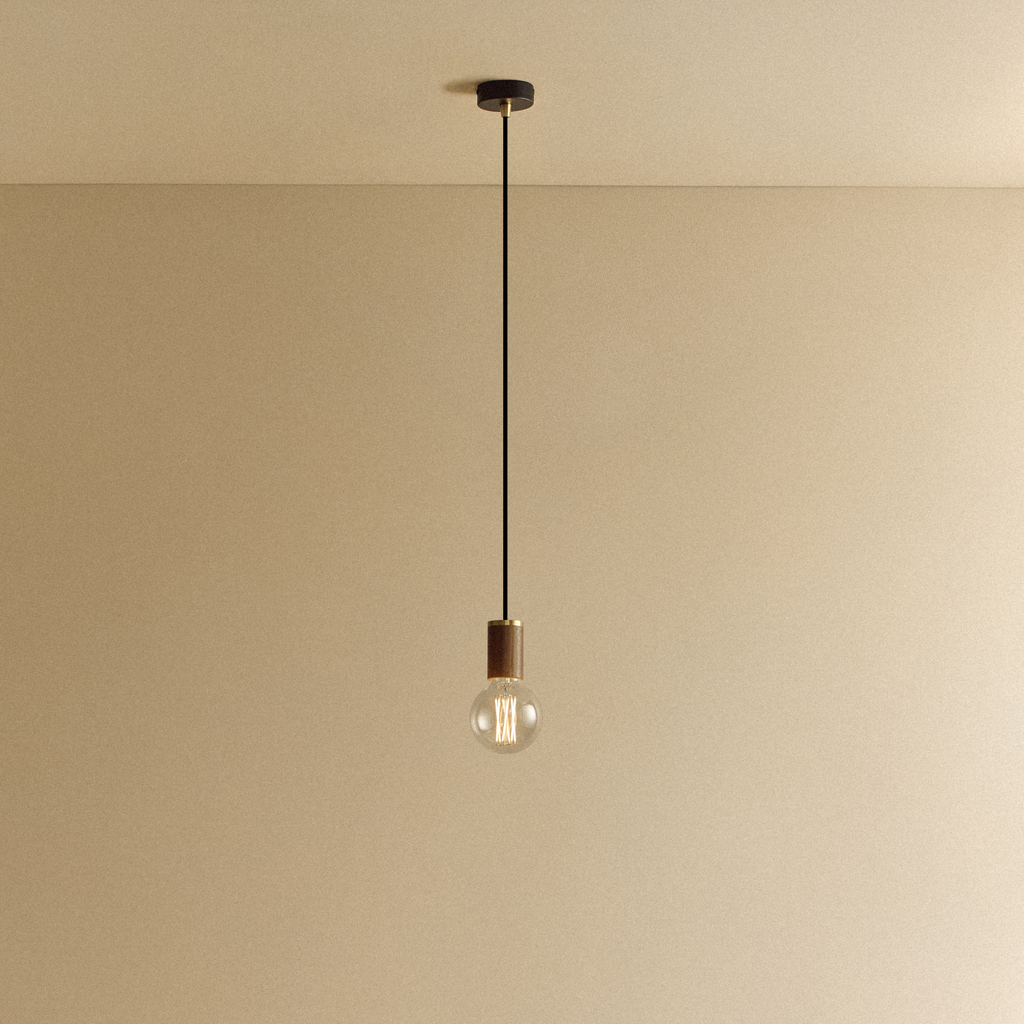 Tala Elva Pendant Light Non-Tinted in Walnut shown illuminated