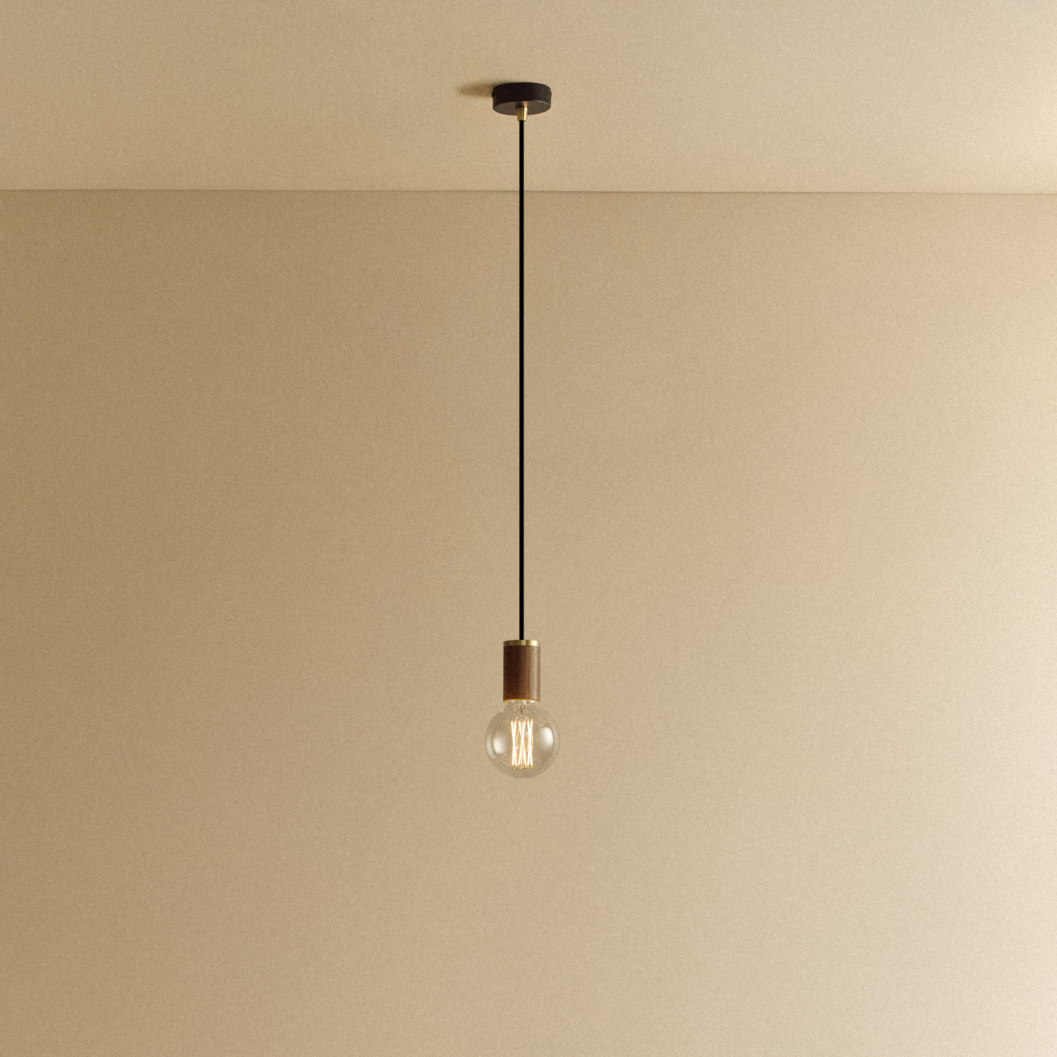 Tala Elva Pendant Light Non-Tinted in Walnut shown illuminated