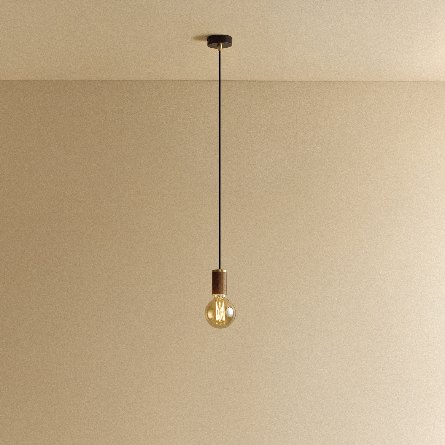 Tala Elva Pendant Light Tinted in Walnut shown illuminated